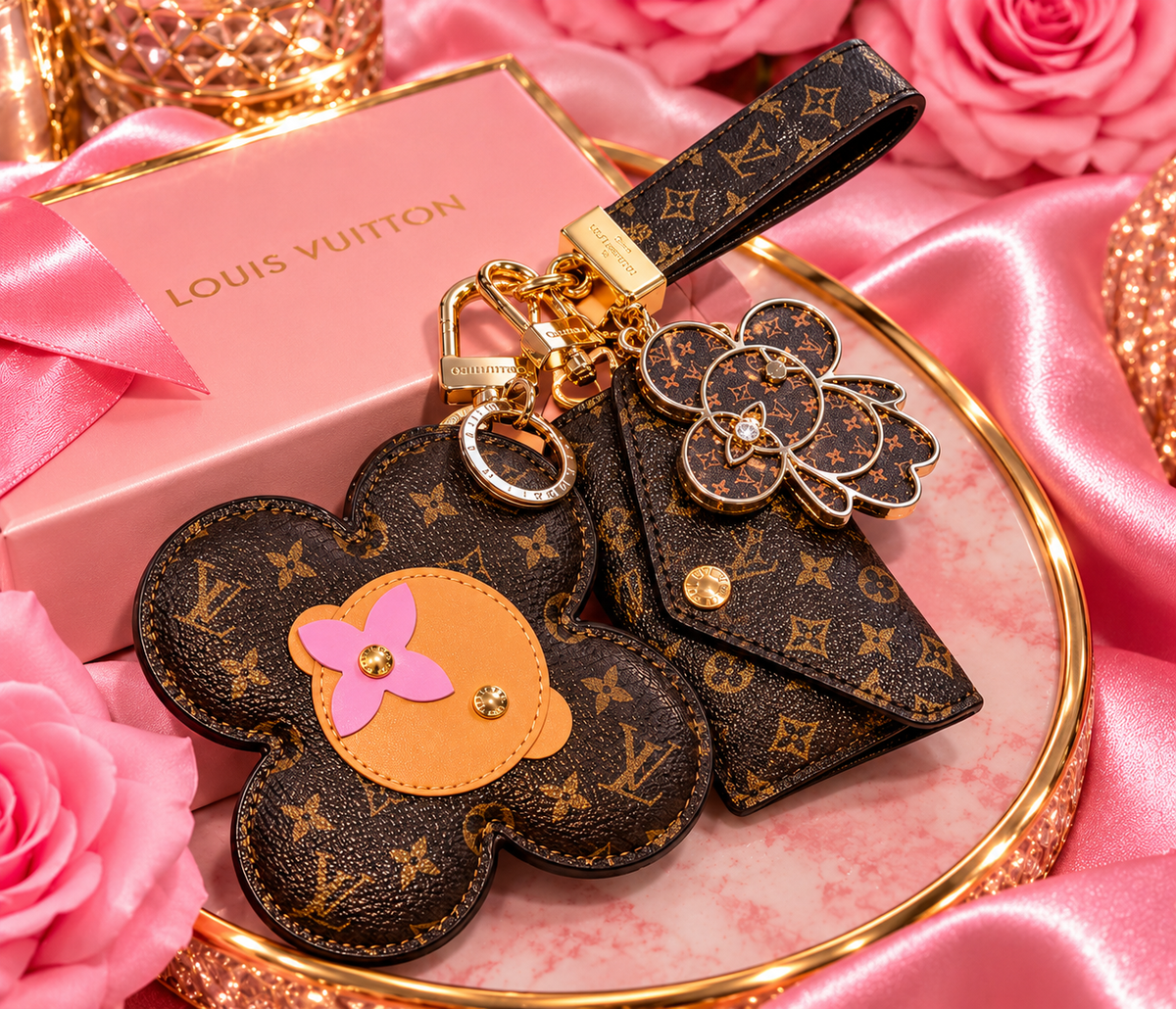 BROWN LV KEYCHAIN SET